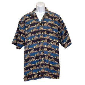 VTG 90s XL Cigar Boxes Print Short Sleeve Button Down Hawaiian Shirt Cigars Box